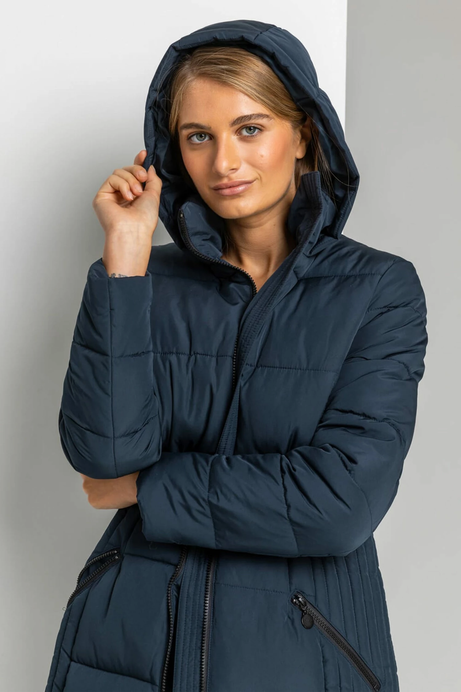 Roman Navy Quilted Longline Hooded Coat 6 Roman Navy Quilted Longline Hooded Coat - Image 4