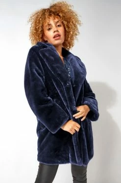 Roman Blue Faux Fur Collared Coat -Roman Sales Shop unnamed file 11686