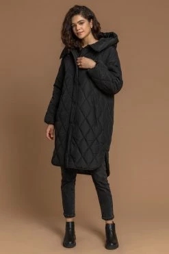 Roman Black Hooded Longline Quilted Coat -Roman Sales Shop unnamed file 11689