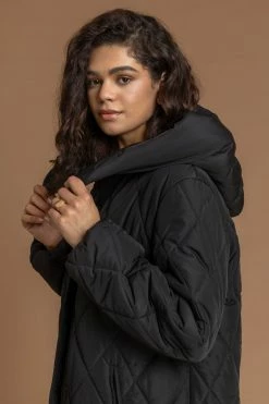 Roman Black Hooded Longline Quilted Coat -Roman Sales Shop unnamed file 11690