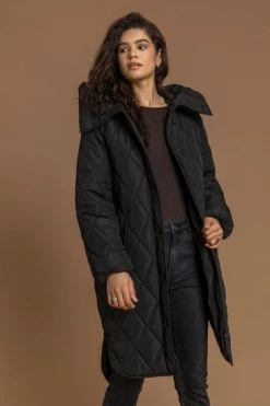Roman Black Hooded Longline Quilted Coat -Roman Sales Shop unnamed file 11692