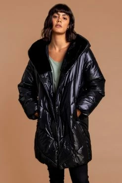 Roman Black Hooded Long Quilted Coat -Roman Sales Shop unnamed file 11696