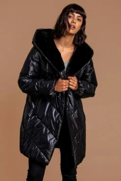 Roman Black Hooded Long Quilted Coat -Roman Sales Shop unnamed file 11697