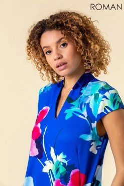 Roman Blue Floral Print Scuba Cocoon Dress 10 Roman Blue Floral Print Scuba Cocoon Dress -Roman Sales Shop unnamed file 1171