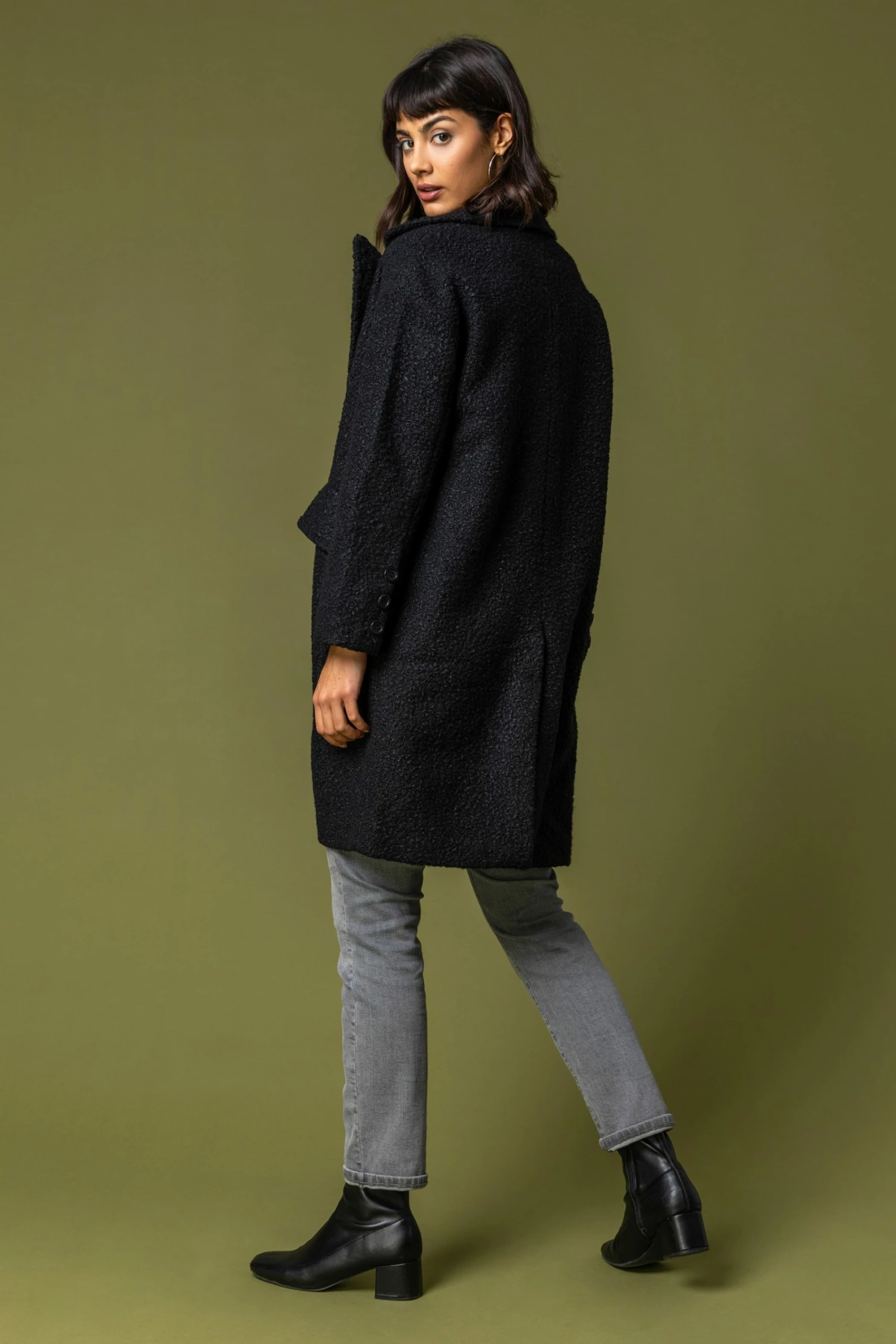 Roman Black Single Breasted Longline Textured Coat 4 Roman Black Single Breasted Longline Textured Coat - Image 2