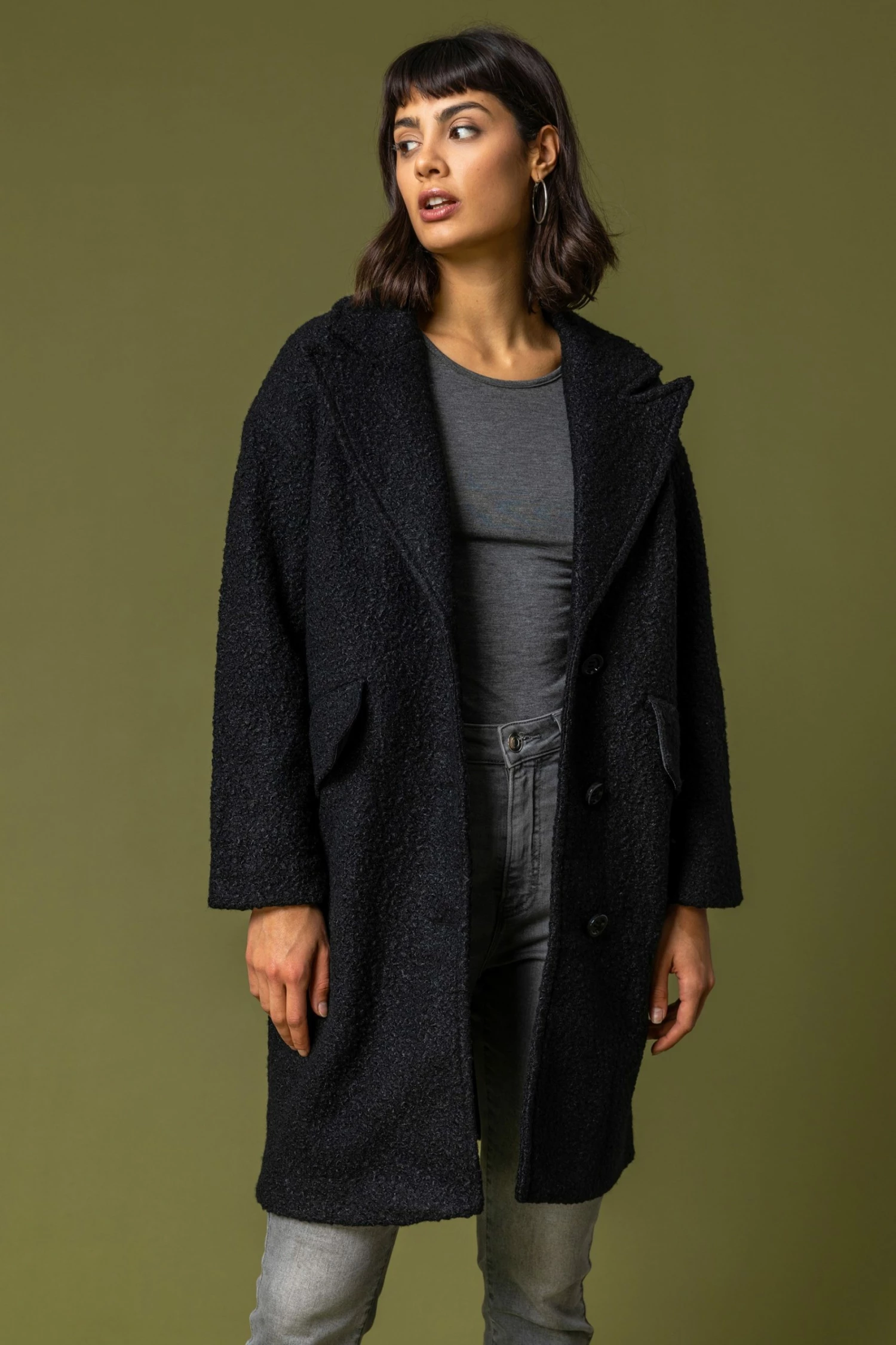 Roman Black Single Breasted Longline Textured Coat 5 Roman Black Single Breasted Longline Textured Coat - Image 3