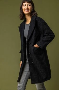 Roman Black Single Breasted Longline Textured Coat 12 Roman Black Single Breasted Longline Textured Coat -Roman Sales Shop unnamed file 11713