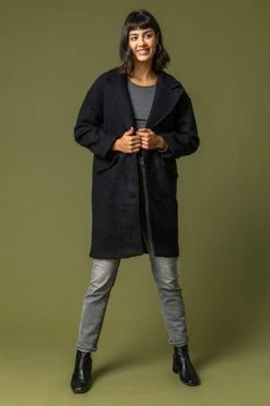 Roman Black Single Breasted Longline Textured Coat 14 Roman Black Single Breasted Longline Textured Coat -Roman Sales Shop unnamed file 11715