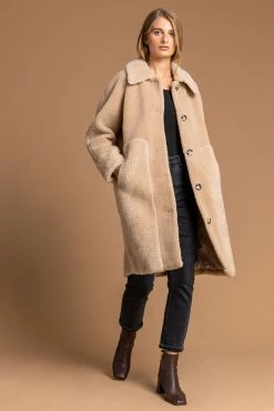 Roman Brown Longline Contrast Teddy Coat -Roman Sales Shop unnamed file 11718