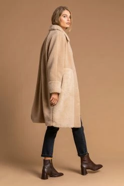 Roman Brown Longline Contrast Teddy Coat -Roman Sales Shop unnamed file 11719