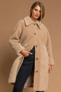 Roman Brown Longline Contrast Teddy Coat -Roman Sales Shop unnamed file 11720