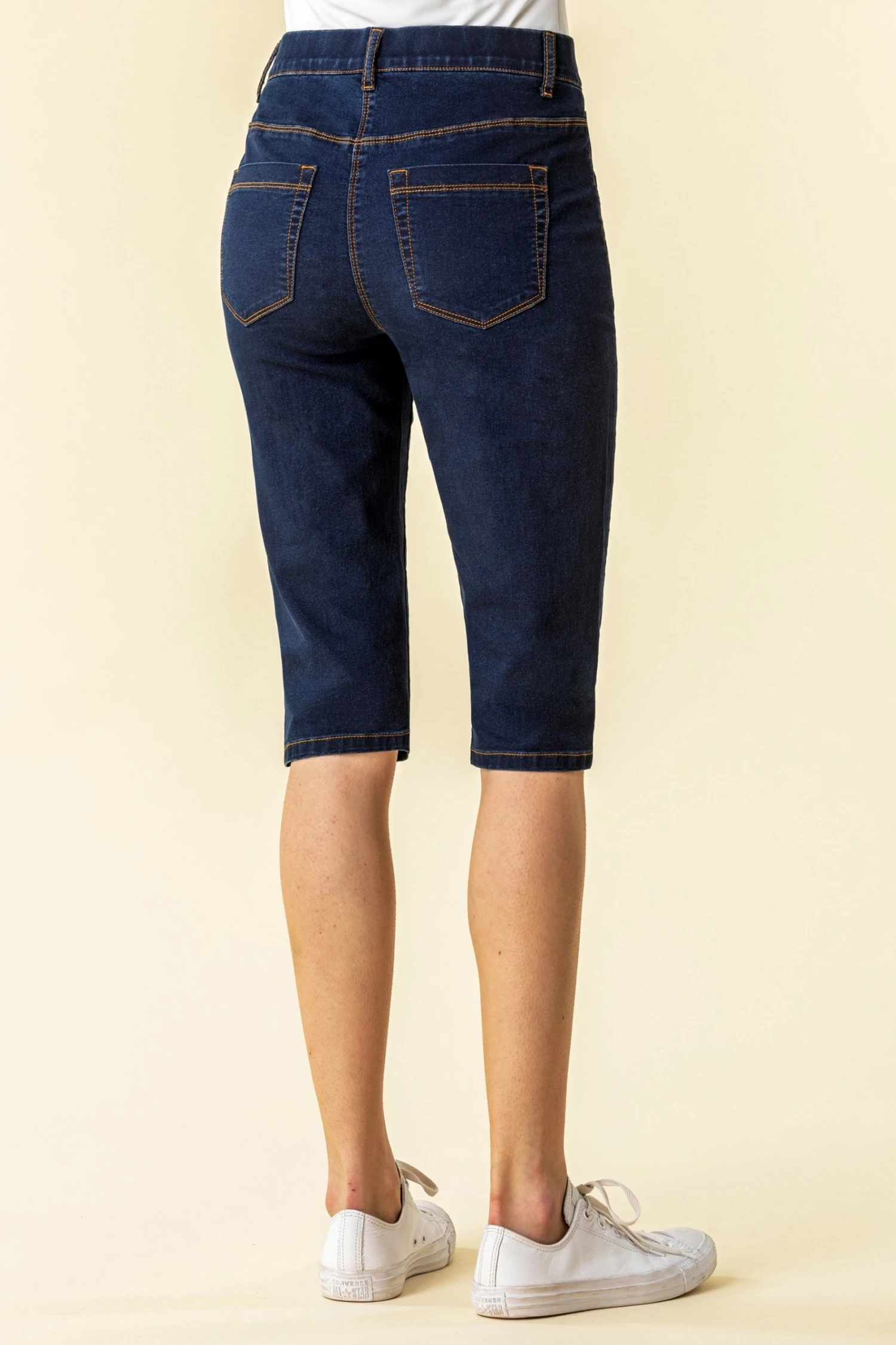 Roman Blue Denim Stretch Knee Length Pedal Pusher 3 Roman Blue Denim Stretch Knee Length Pedal Pusher - Image 2