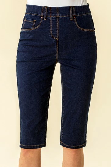 Roman Blue Denim Stretch Knee Length Pedal Pusher 6 Roman Blue Denim Stretch Knee Length Pedal Pusher - Image 5