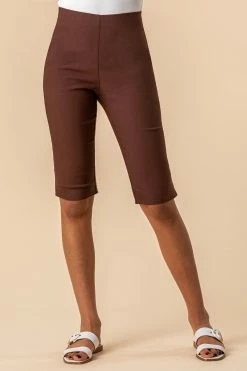 Roman Brown Knee Length Stretch Shorts
