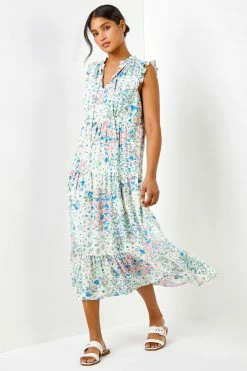 Roman Multi Ditsy Floral Print Frill Detail Maxi Dress -Roman Sales Shop unnamed file 1178