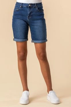 Roman Blue Turned Hem Denim Shorts