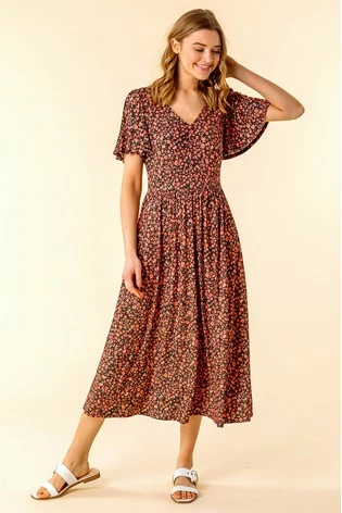Roman Red Button Detail Floral Tea Dress 7 Roman Red Button Detail Floral Tea Dress - Image 5
