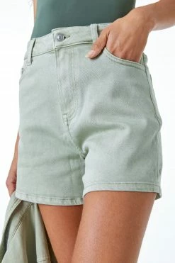 Roman Green High Waist Stretch Denim Shorts