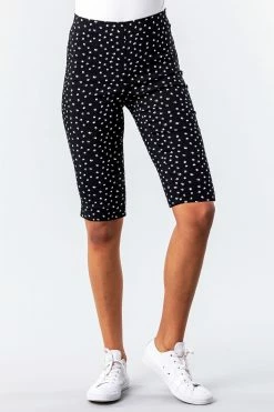 Roman Black Polka Dot Stretch Knee Length Shorts