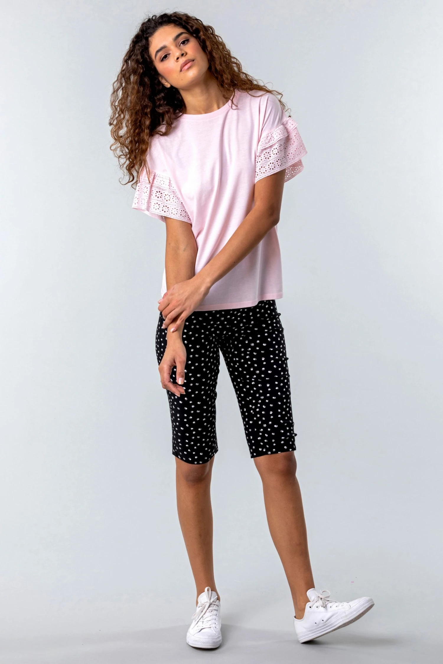 Roman Black Polka Dot Stretch Knee Length Shorts 5 Roman Black Polka Dot Stretch Knee Length Shorts - Image 3