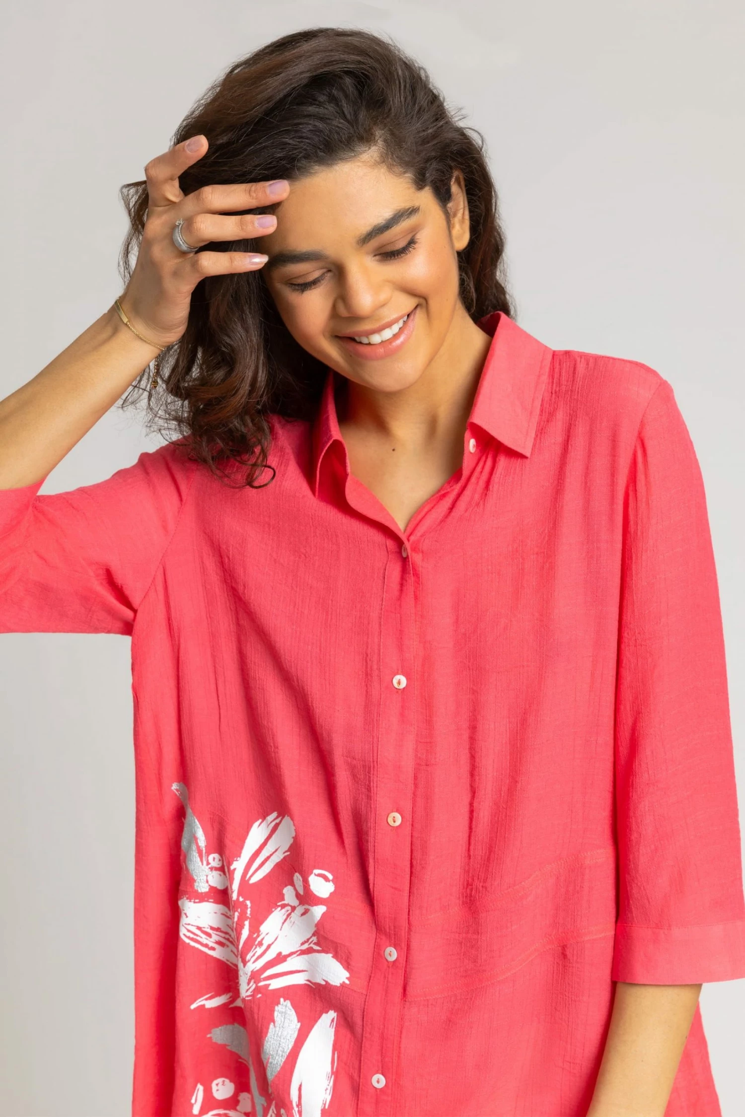 Roman Pink Floral Border Print Shirt 6 Roman Pink Floral Border Print Shirt - Image 4