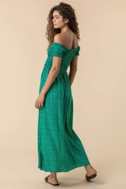 Roman Green Shirred Spot Print Bardot Dress 8 Roman Green Shirred Spot Print Bardot Dress -Roman Sales Shop unnamed file 1187