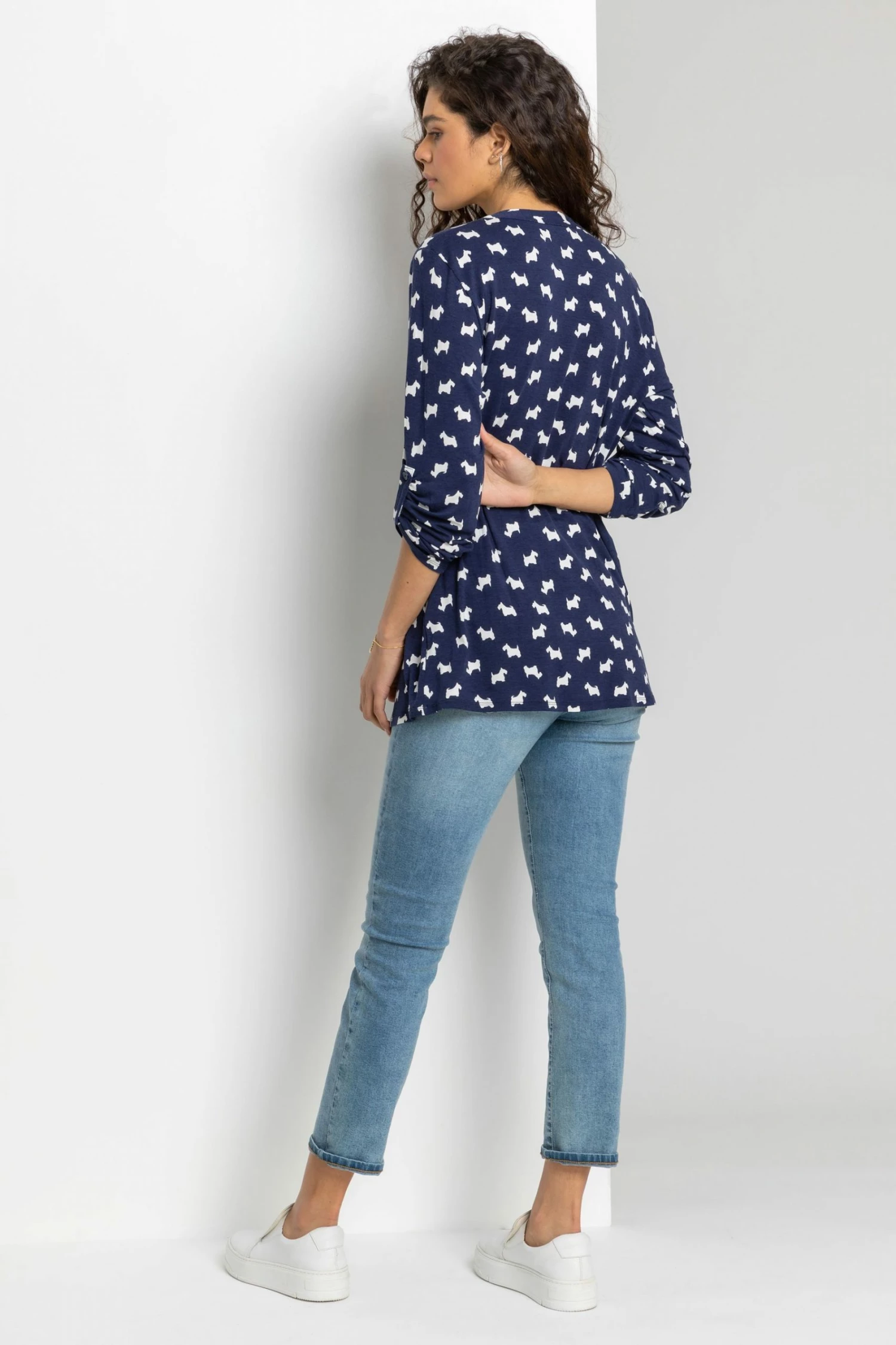 Roman Blue Dog Print Pintuck Jersey Shirt 4 Roman Blue Dog Print Pintuck Jersey Shirt - Image 2