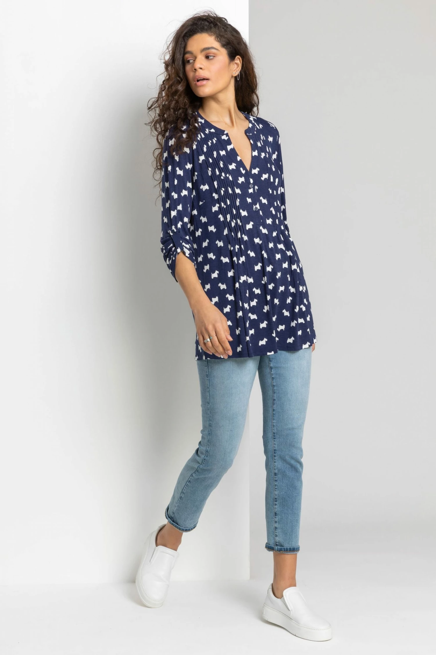 Roman Blue Dog Print Pintuck Jersey Shirt 5 Roman Blue Dog Print Pintuck Jersey Shirt - Image 3