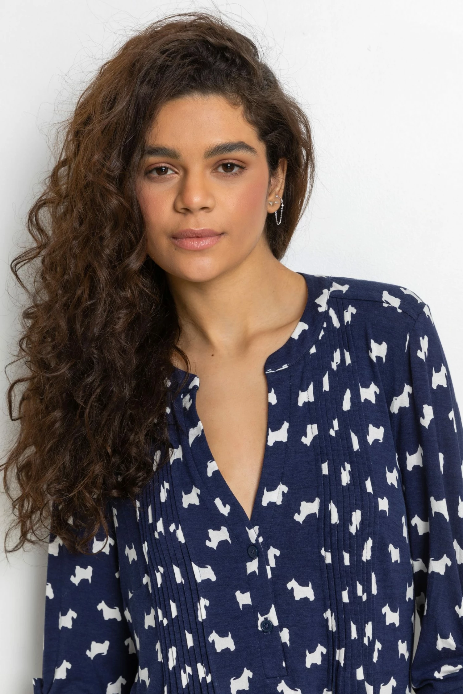 Roman Blue Dog Print Pintuck Jersey Shirt 6 Roman Blue Dog Print Pintuck Jersey Shirt - Image 4