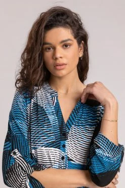Roman Blue Geo Print Notch Neck Top -Roman Sales Shop unnamed file 11880