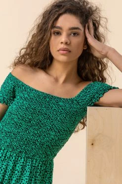 Roman Green Shirred Spot Print Bardot Dress 10 Roman Green Shirred Spot Print Bardot Dress -Roman Sales Shop unnamed file 1189