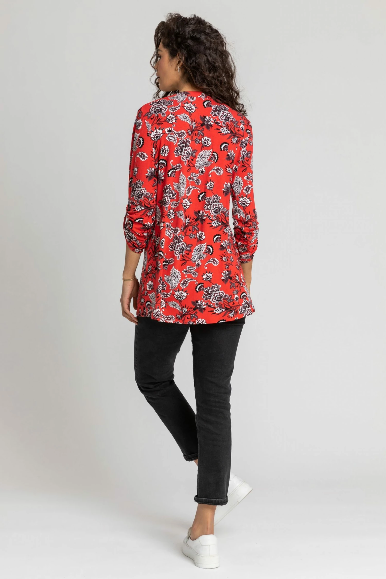 Roman Red Floral Print Pintuck Jersey Shirt 4 Roman Red Floral Print Pintuck Jersey Shirt - Image 2