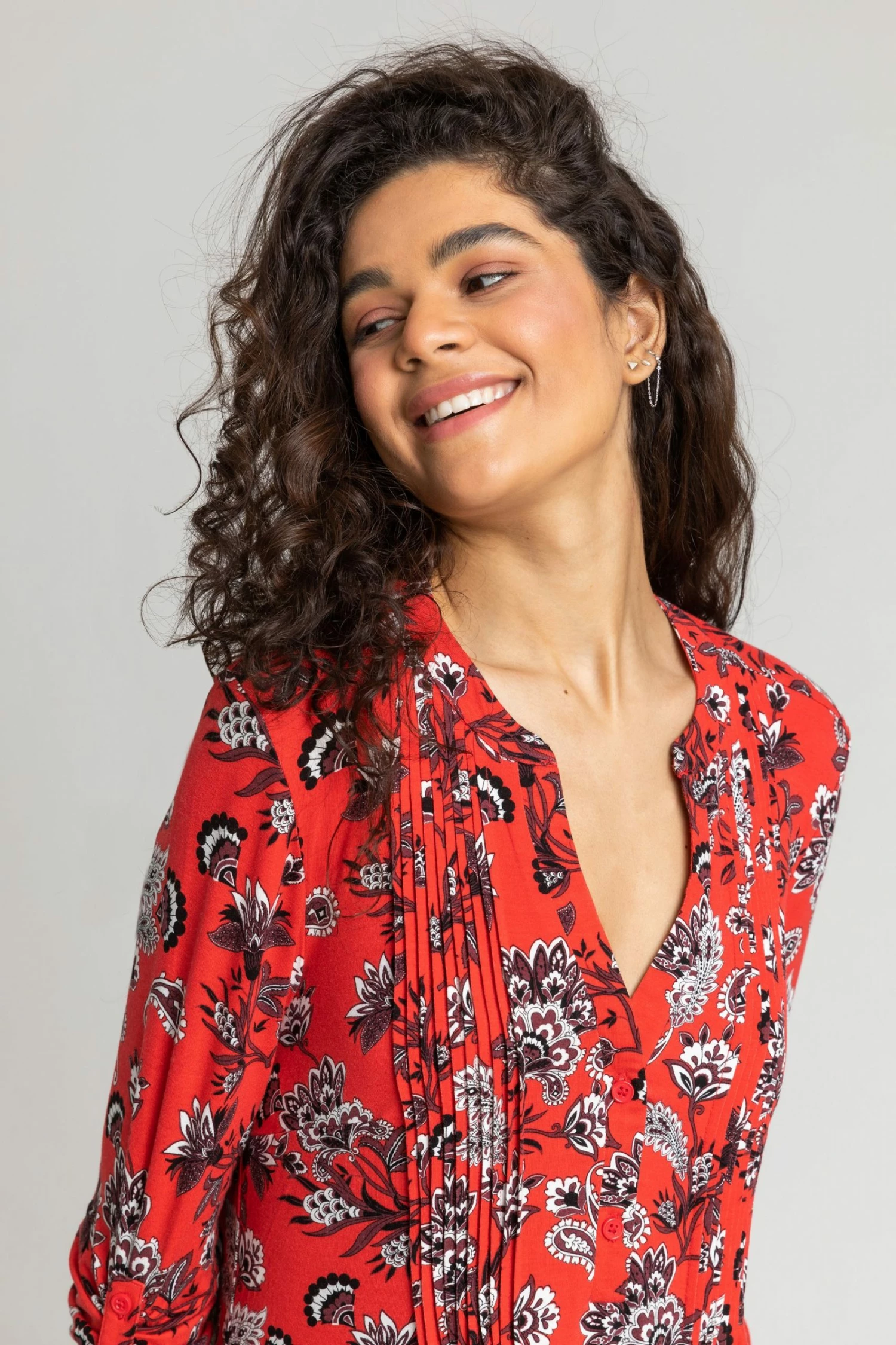 Roman Red Floral Print Pintuck Jersey Shirt 5 Roman Red Floral Print Pintuck Jersey Shirt - Image 3