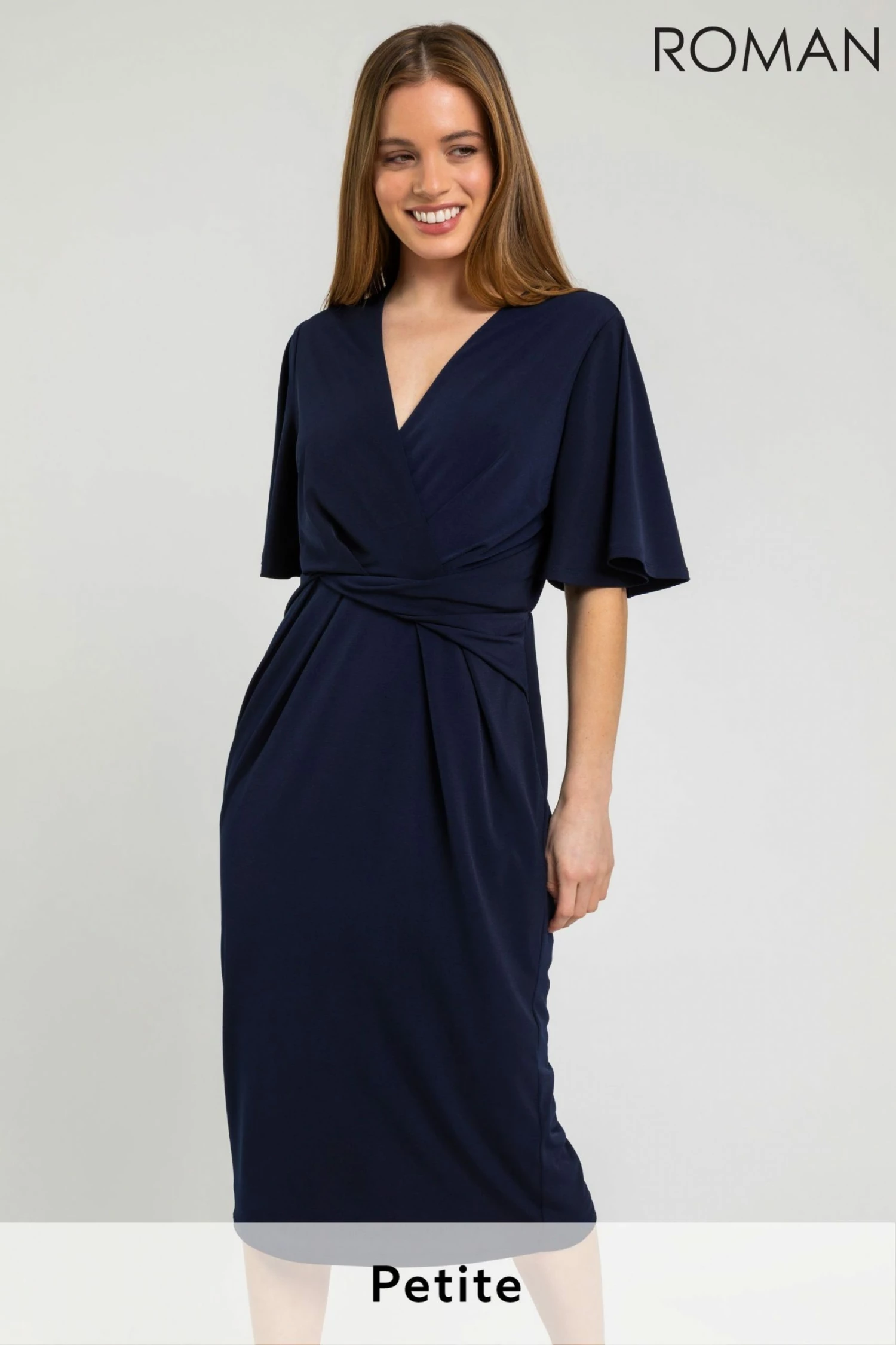 Roman Blue Petite Chiffon Frill Detail Dress 3 Roman Blue Petite Chiffon Frill Detail Dress