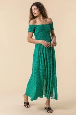 Roman Green Shirred Spot Print Bardot Dress 11 Roman Green Shirred Spot Print Bardot Dress -Roman Sales Shop unnamed file 1190