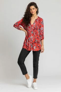 Roman Red Floral Print Pintuck Jersey Shirt 11 Roman Red Floral Print Pintuck Jersey Shirt -Roman Sales Shop unnamed file 11900