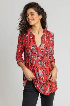 Roman Red Floral Print Pintuck Jersey Shirt 12 Roman Red Floral Print Pintuck Jersey Shirt -Roman Sales Shop unnamed file 11901
