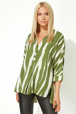 Roman Green Zebra Print Button Overshirt
