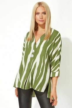 Roman Green Zebra Print Button Overshirt -Roman Sales Shop unnamed file 11925