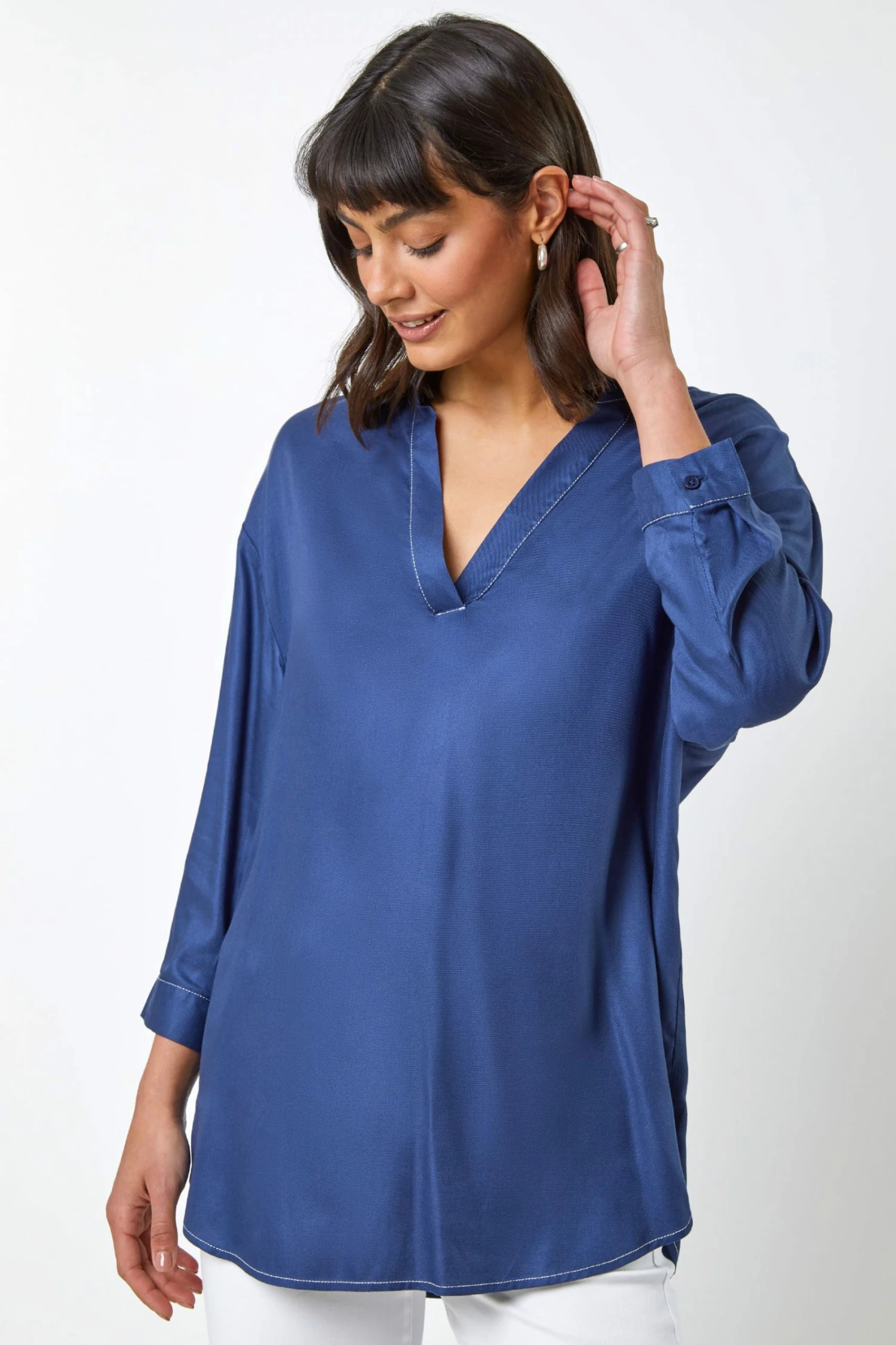 Roman Blue Relaxed Notch Neck Shirt 3 Roman Blue Relaxed Notch Neck Shirt