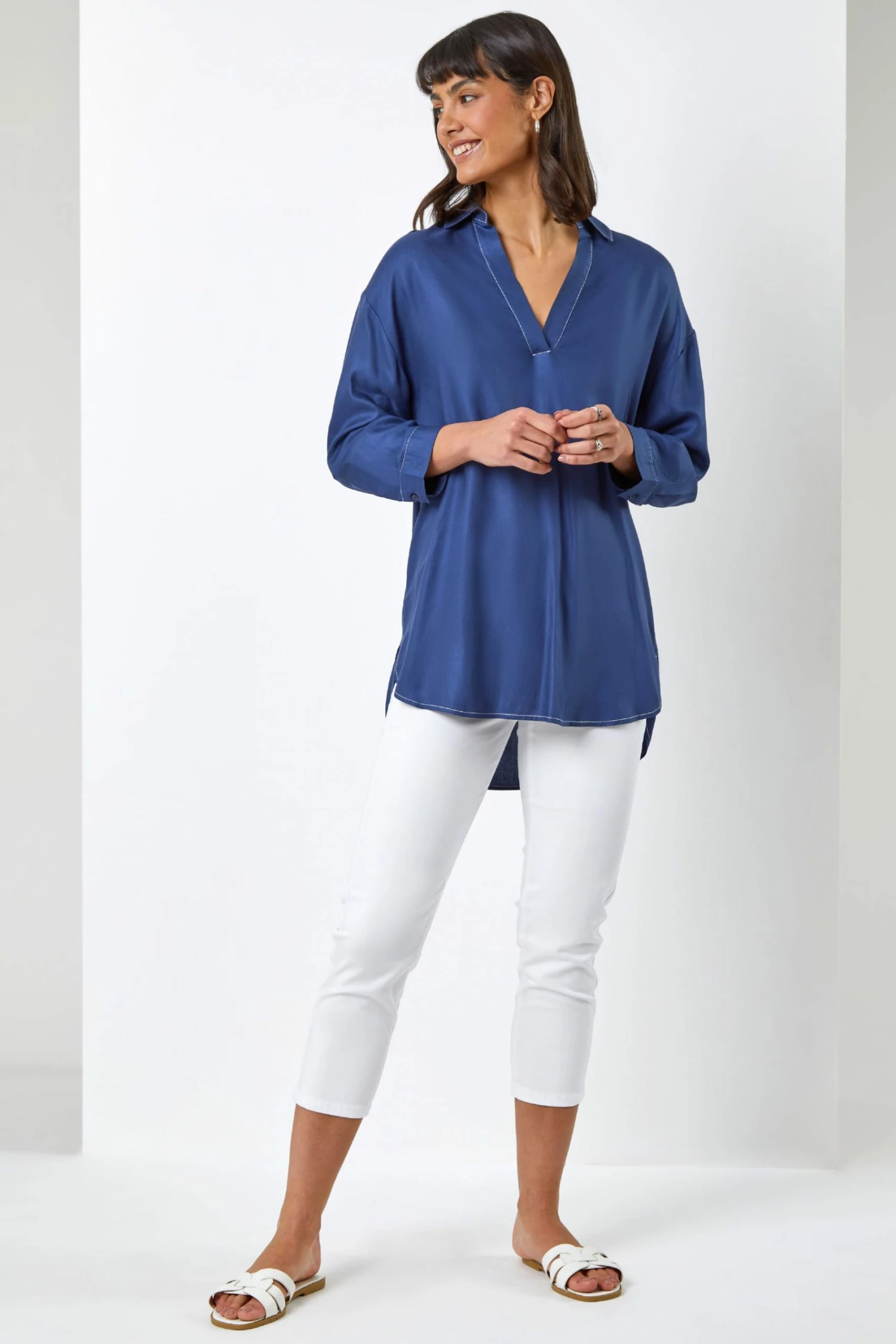 Roman Blue Relaxed Notch Neck Shirt 5 Roman Blue Relaxed Notch Neck Shirt - Image 3