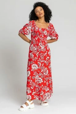 Roman Red Petite Floral Print Shirred Bodice Maxi Dress 10 Roman Red Petite Floral Print Shirred Bodice Maxi Dress -Roman Sales Shop unnamed file 1193