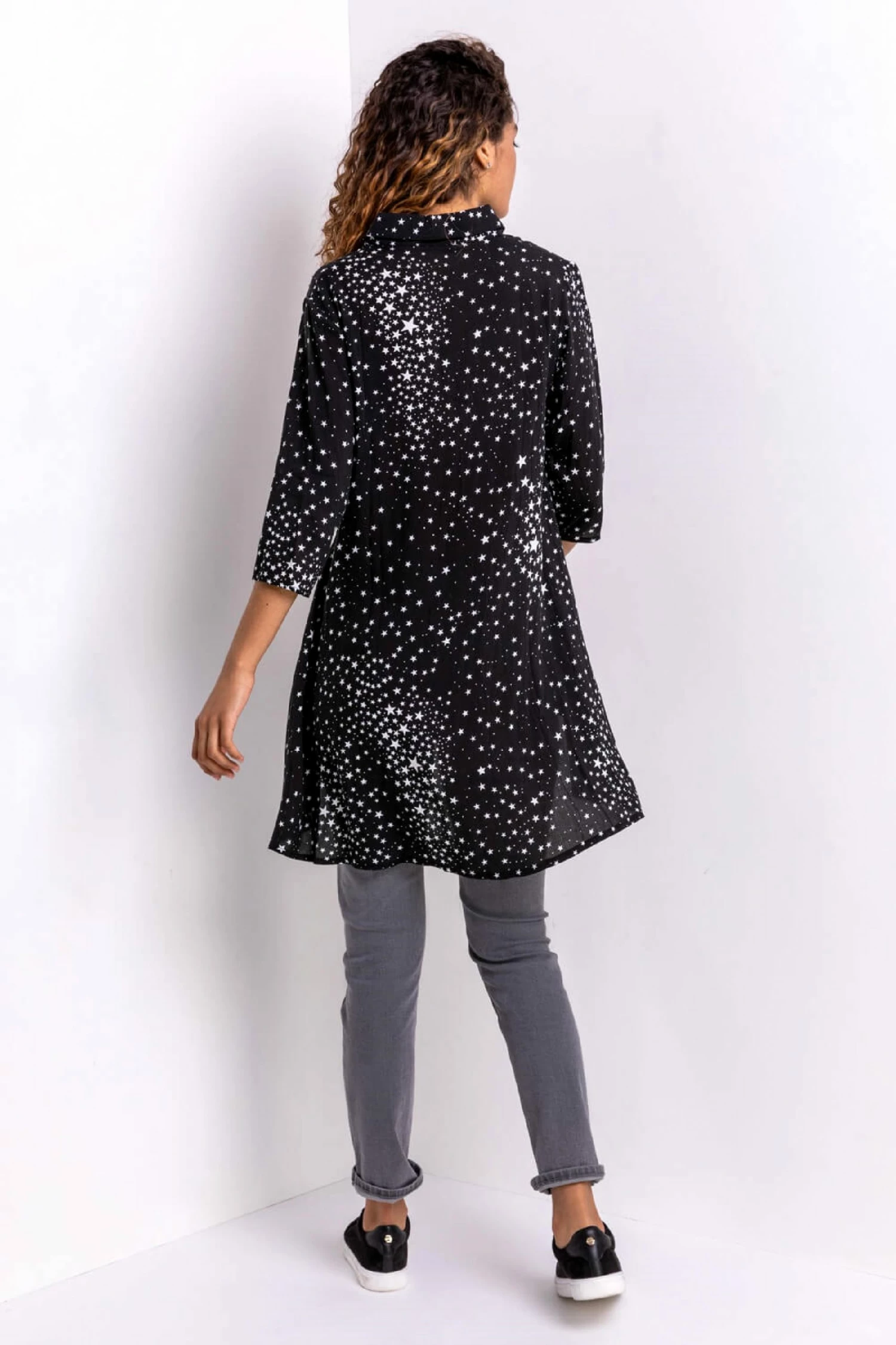 Roman Black Star Print Dipped Hem Shirt 4 Roman Black Star Print Dipped Hem Shirt - Image 2