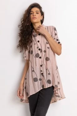 Roman Pink Spot Print Button Through Shirt