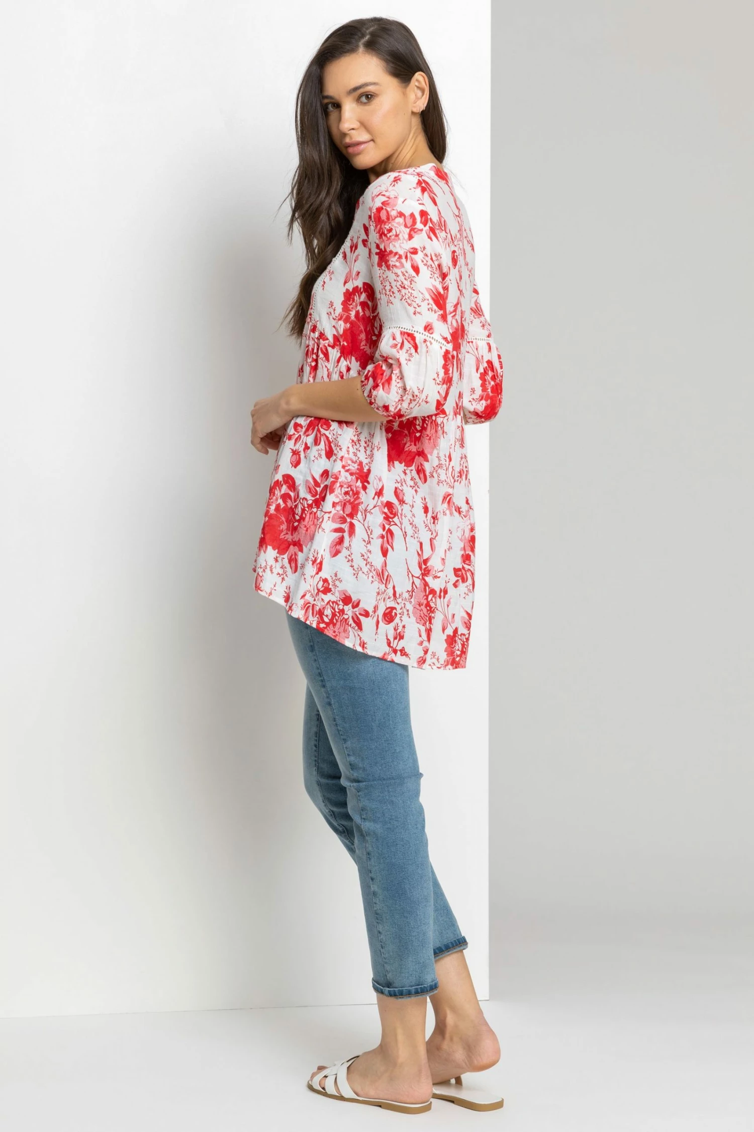Roman Red Floral Print Notch Neck Top 4 Roman Red Floral Print Notch Neck Top - Image 2
