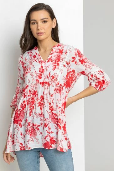 Roman Red Floral Print Notch Neck Top 7 Roman Red Floral Print Notch Neck Top - Image 5