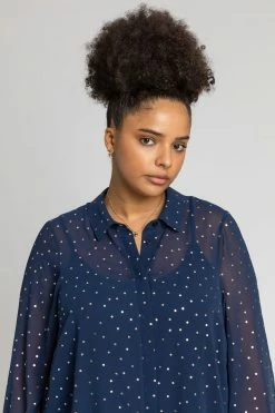 Roman Blue Curve Longline Foil Spot Shirt -Roman Sales Shop unnamed file 11950