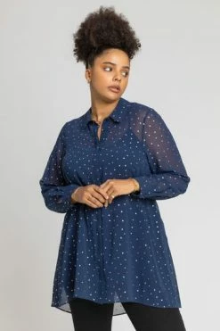 Roman Blue Curve Longline Foil Spot Shirt -Roman Sales Shop unnamed file 11951