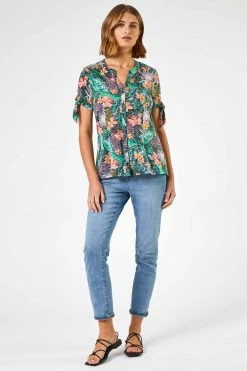 Roman Green Tropical Burnout Print Tie Detail Top 9 Roman Green Tropical Burnout Print Tie Detail Top -Roman Sales Shop unnamed file 11954