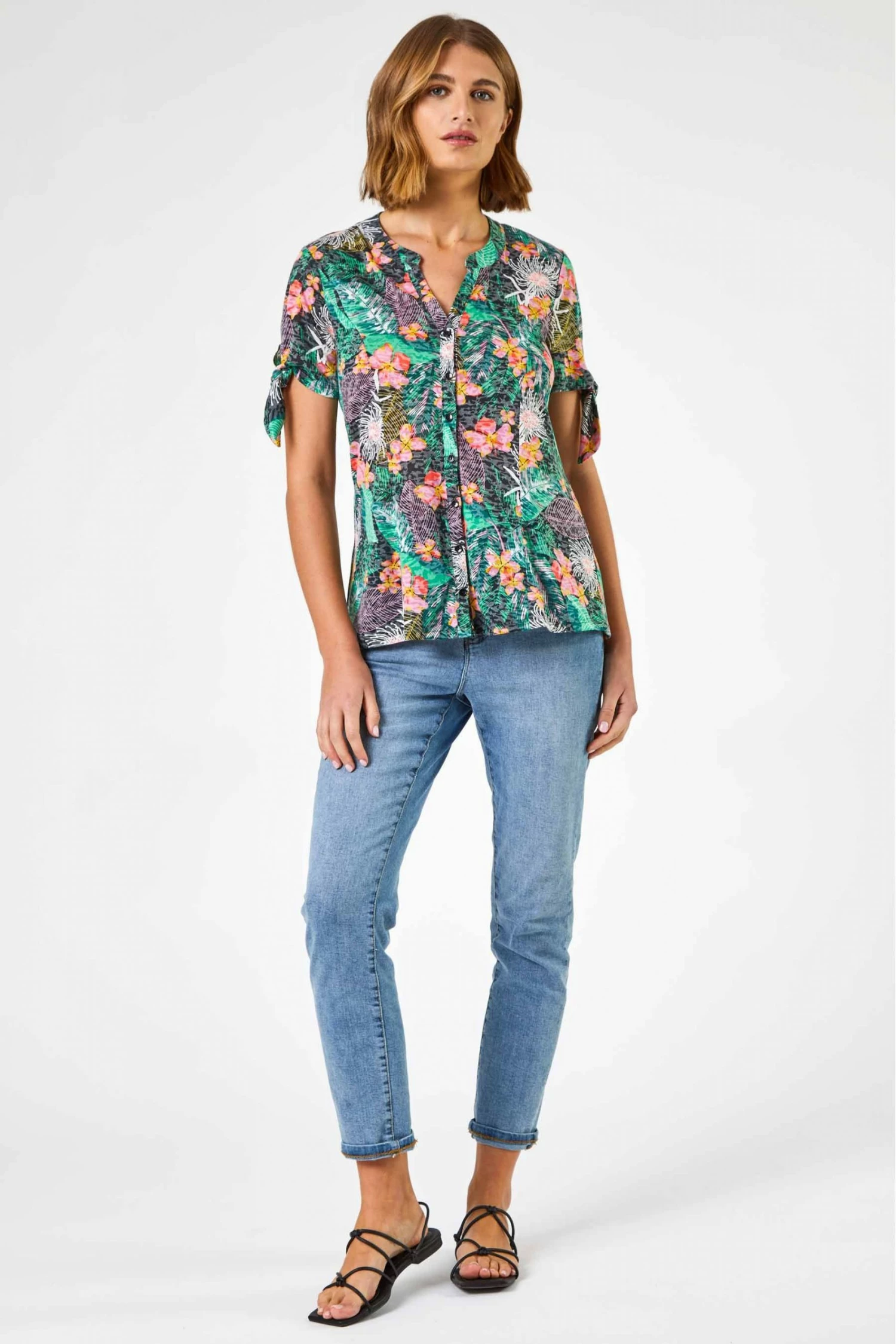 Roman Green Tropical Burnout Print Tie Detail Top 5 Roman Green Tropical Burnout Print Tie Detail Top - Image 3